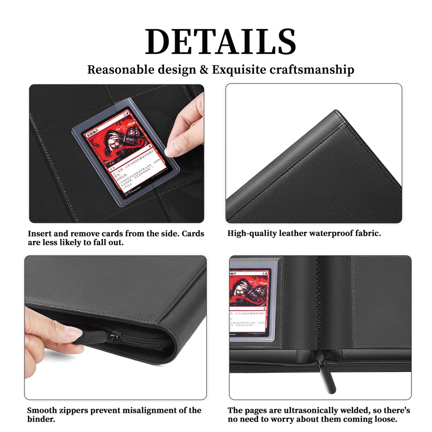 4 Pocket 160 Pockets Trading Card Binder, Side Loaded, Zipper Album