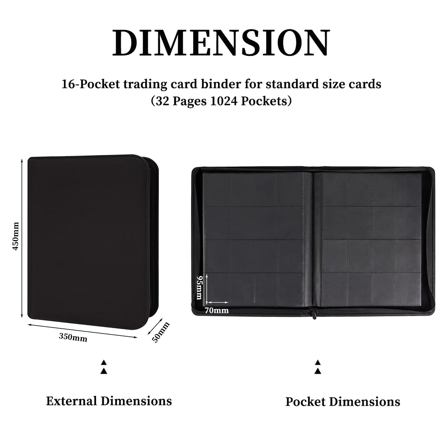 XL 16-Pocket Trading Card Binder 1024 Pockets Master Capacity PU Leather Zipper Album for TCG Sports Cards
