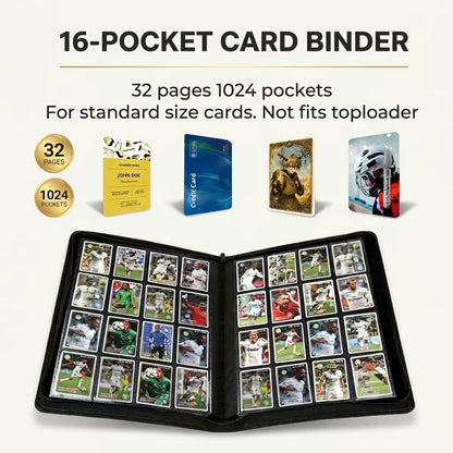 XL 16-Pocket Trading Card Binder 1024 Pockets Master Capacity PU Leather Zipper Album for TCG Sports Cards